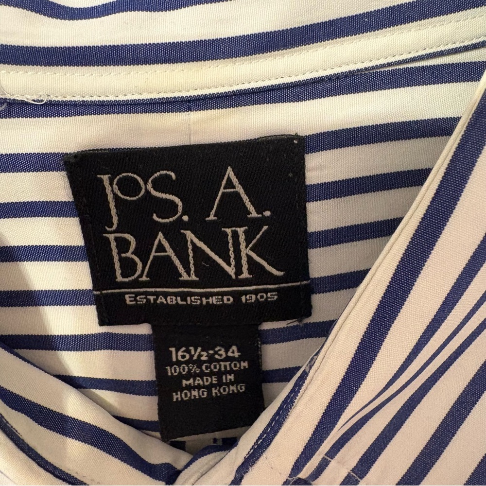 Jos. A. Bank Navy and White Stripe Dress Shirt - Picture 5 of 10